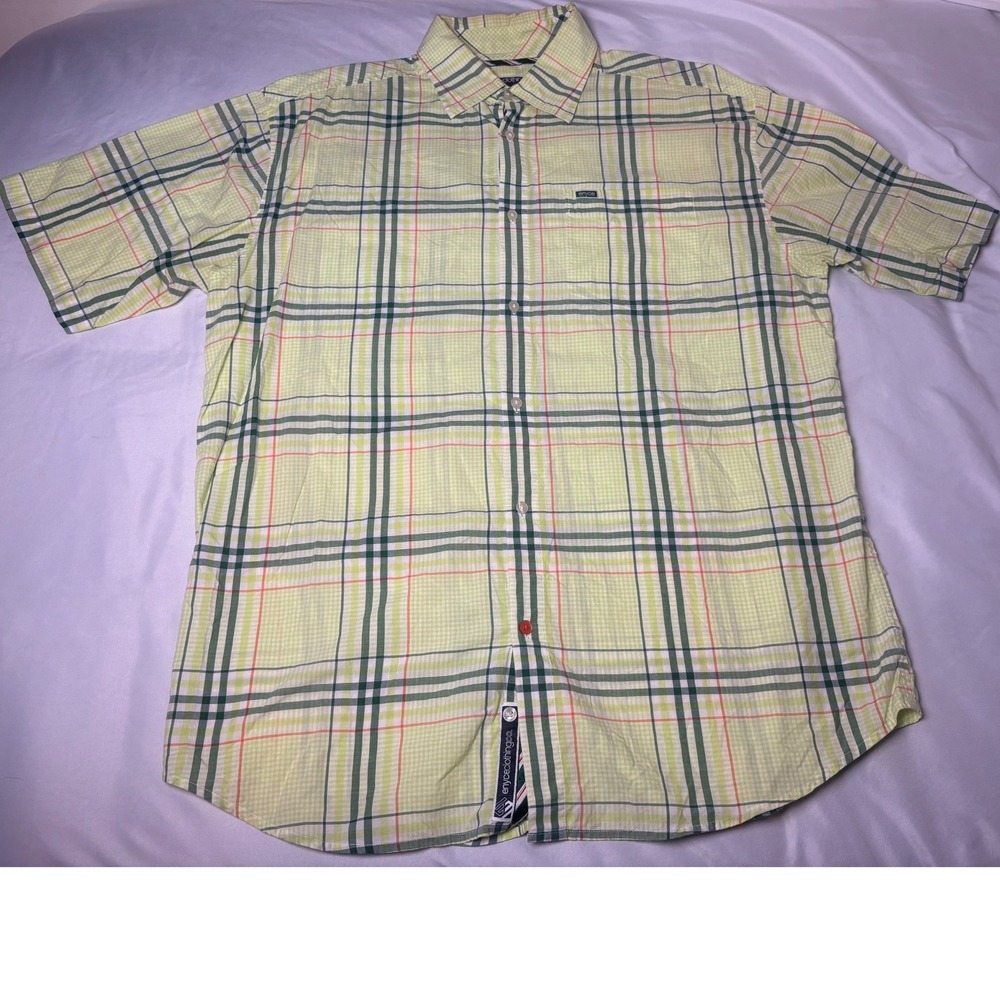 Enyce Button Down Shirt Mens XXL Green Plaid Excellent Short Sleeve Cotton